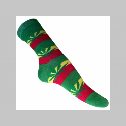 Ganja - tráva - Rasta ponožky unisex, materiál 95%polyester 5% elastan univerzálna veľkosť 35-42 farba zeleno-žlto-červená